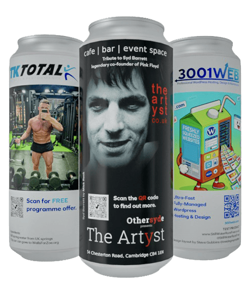3cans2 Can or bottle of free water offered by Still Water Runs Free UK promoting hydration and sustainability.